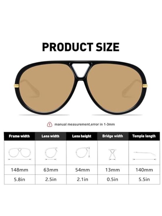 2 Pack Unisex Retro Oversized Aviator Sunglasses Metal 70s Aviator